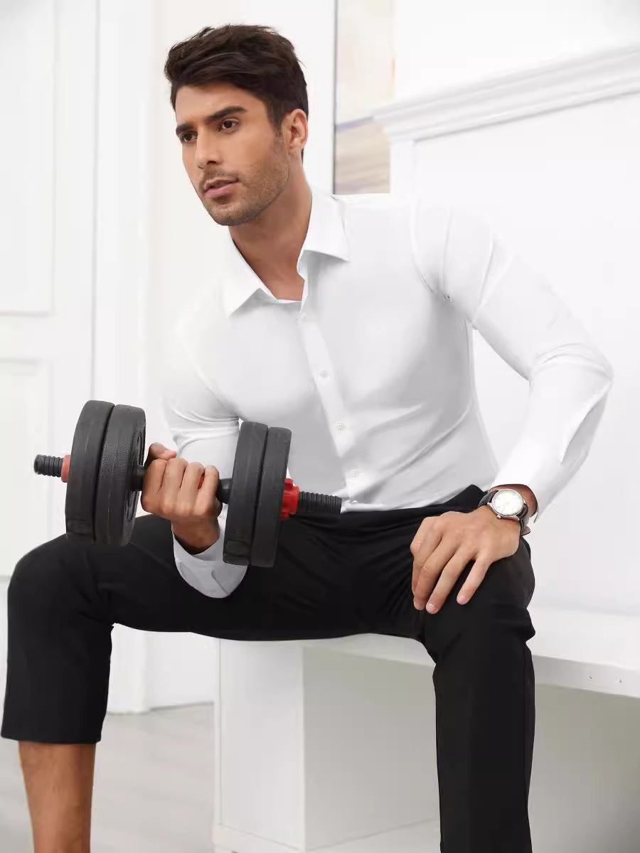 Men's Silky Wrinkle Resistant Solid Color Stretch Shirt