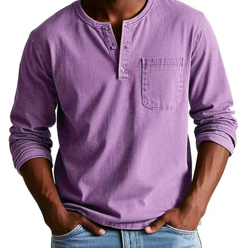 Men's Fashion Retro Distressed Pocket Design Long Sleeve Shirt