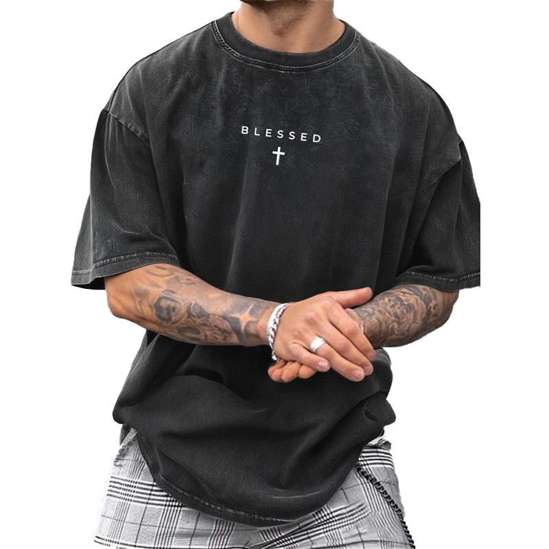 👔 LIMITED TIME 50% OFF! ✝️ Men's Cross & Letter Print Vintage T-Shirt – Soft, Relaxed Fit, Streetwear 🆒