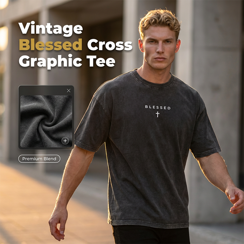 👔 LIMITED TIME 50% OFF! ✝️ Men's Cross & Letter Print Vintage T-Shirt – Soft, Relaxed Fit, Streetwear 🆒
