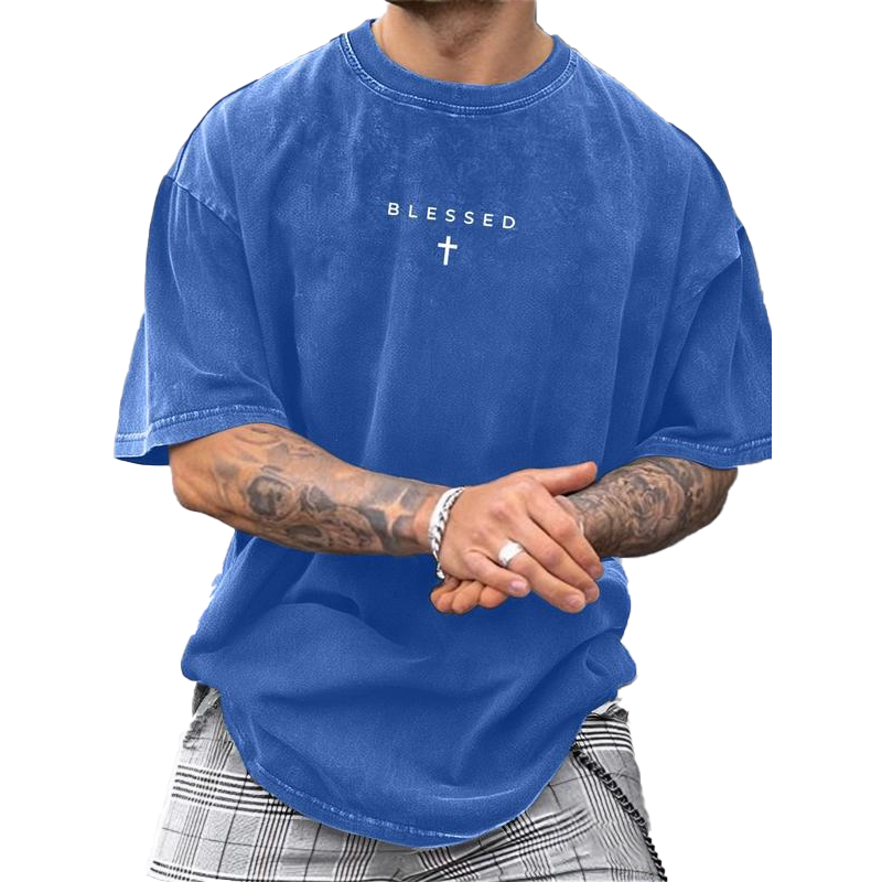 👔 LIMITED TIME 50% OFF! ✝️ Men's Cross & Letter Print Vintage T-Shirt – Soft, Relaxed Fit, Streetwear 🆒