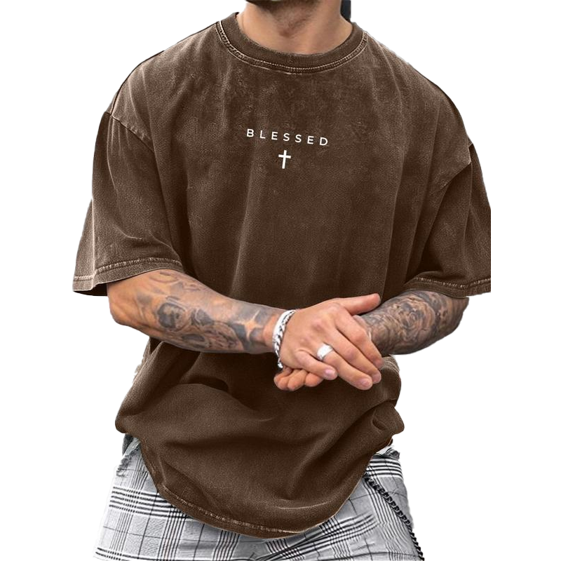 👔 LIMITED TIME 50% OFF! ✝️ Men's Cross & Letter Print Vintage T-Shirt – Soft, Relaxed Fit, Streetwear 🆒