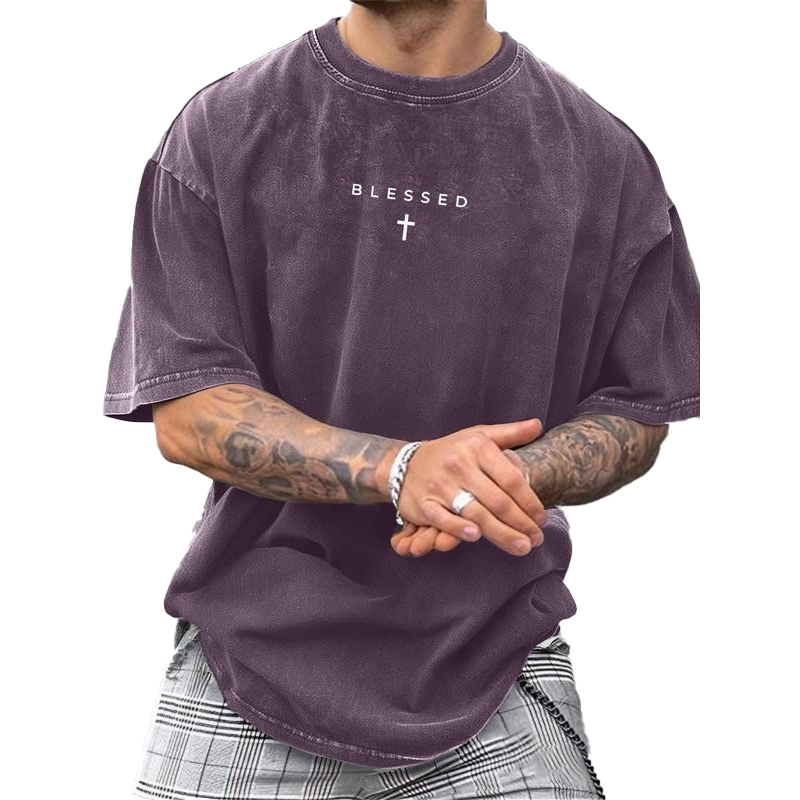 👔 LIMITED TIME 50% OFF! ✝️ Men's Cross & Letter Print Vintage T-Shirt – Soft, Relaxed Fit, Streetwear 🆒