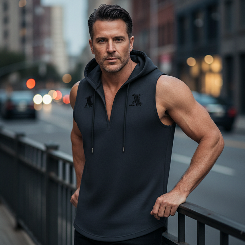 🏋️‍♂️ 50% OFF NOW! 💪 Men's Sleeveless Workout Hoodie Tank – V-Neck & Integrated Hood 🔥