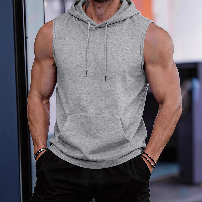 Men's Sleeveless Workout Hoodie with Pocket