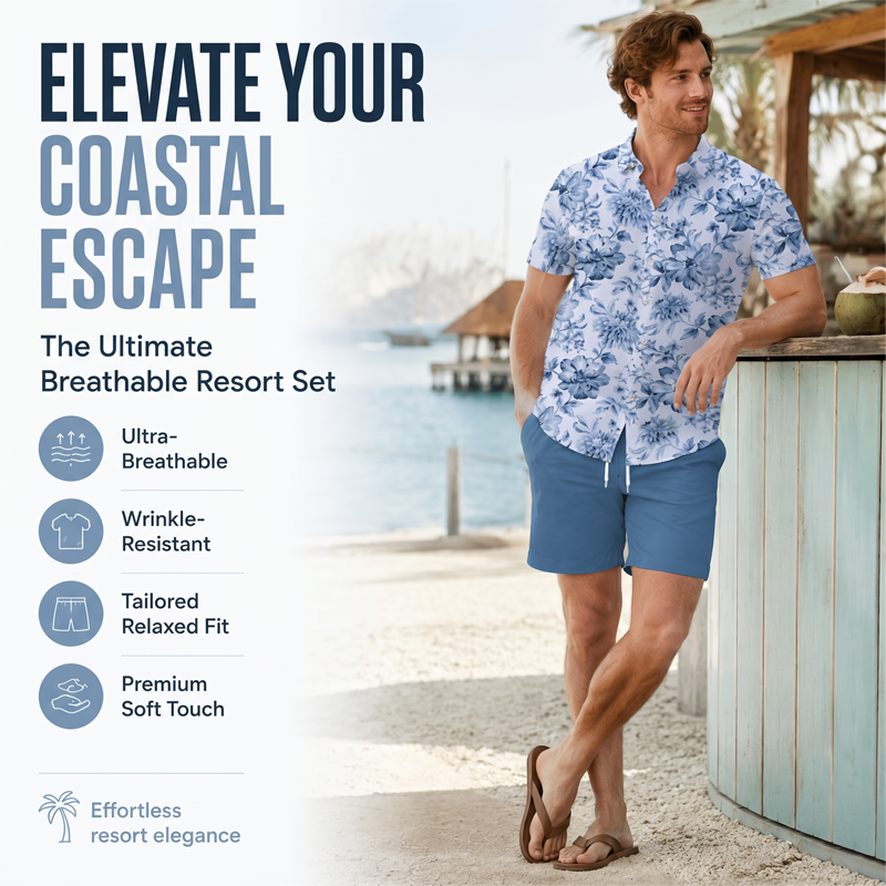 Men's Tropical Floral Shirt & Shorts Set