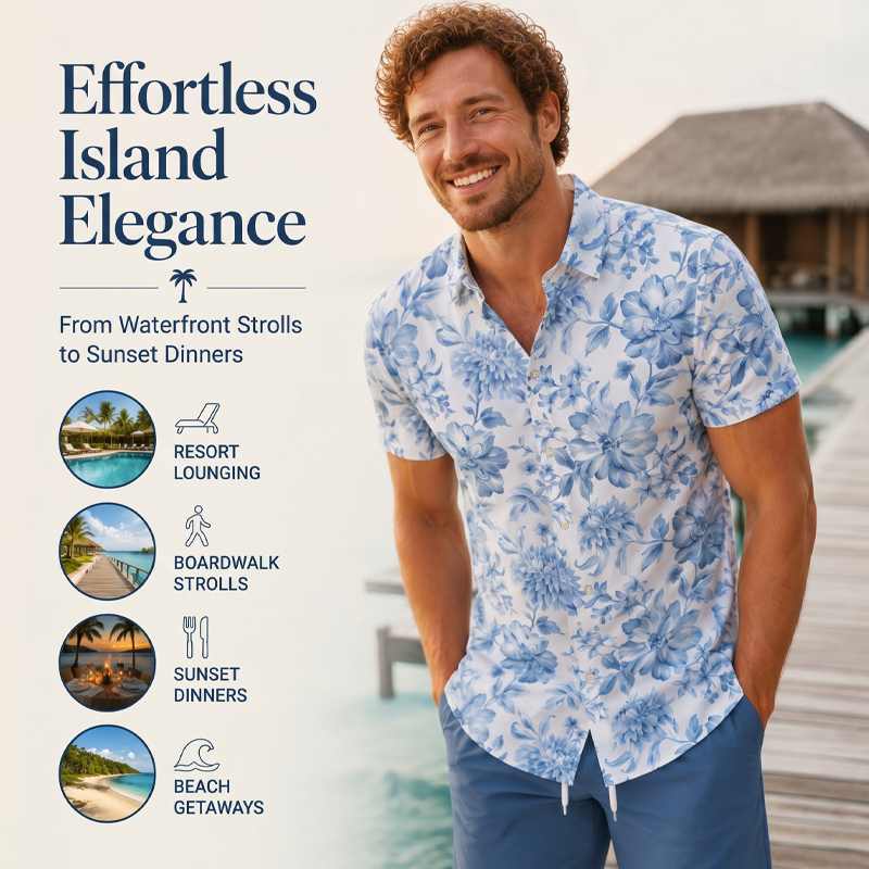 Men's Tropical Floral Shirt & Shorts Set