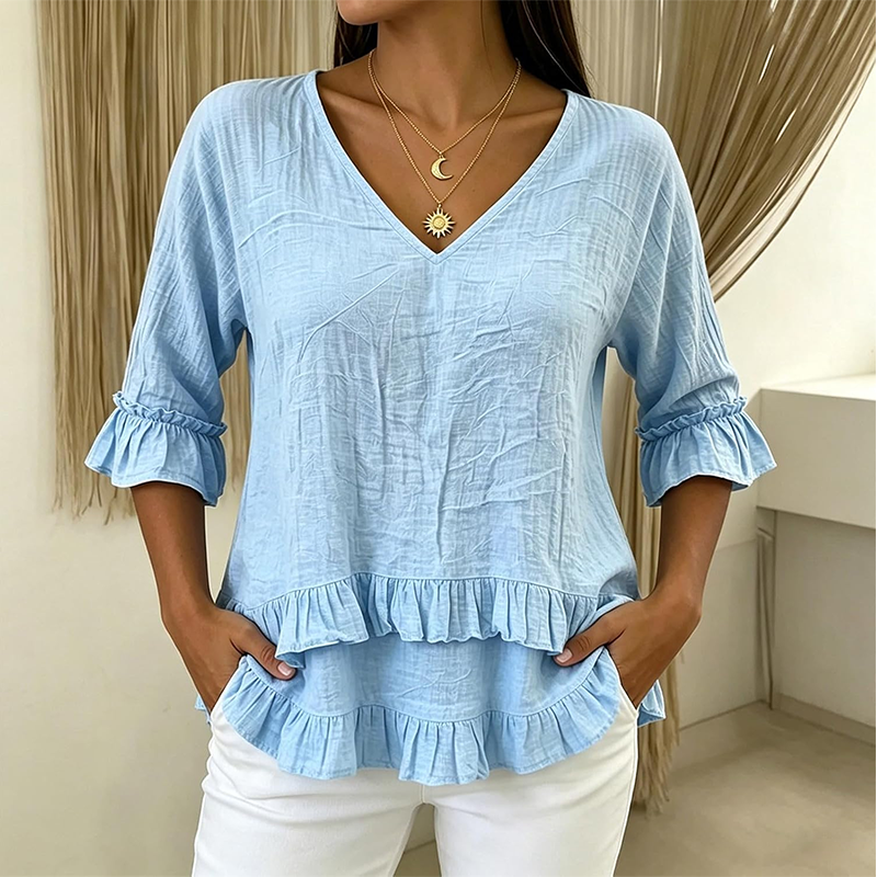 Women's Elegant Ruffle V-Neck Summer Top