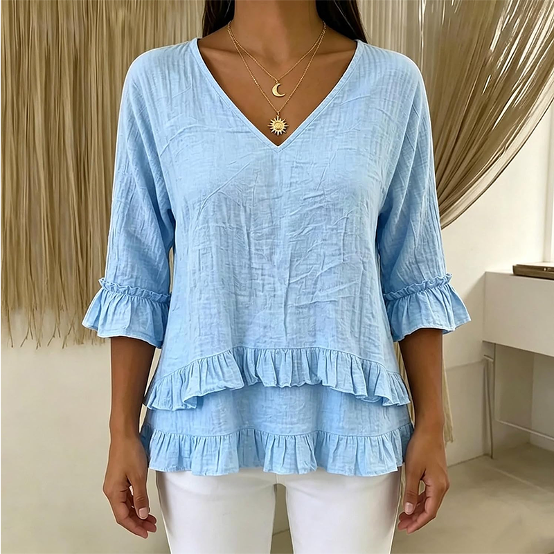 Women's Elegant Ruffle V-Neck Summer Top