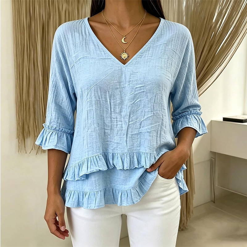 Women's Elegant Ruffle V-Neck Summer Top