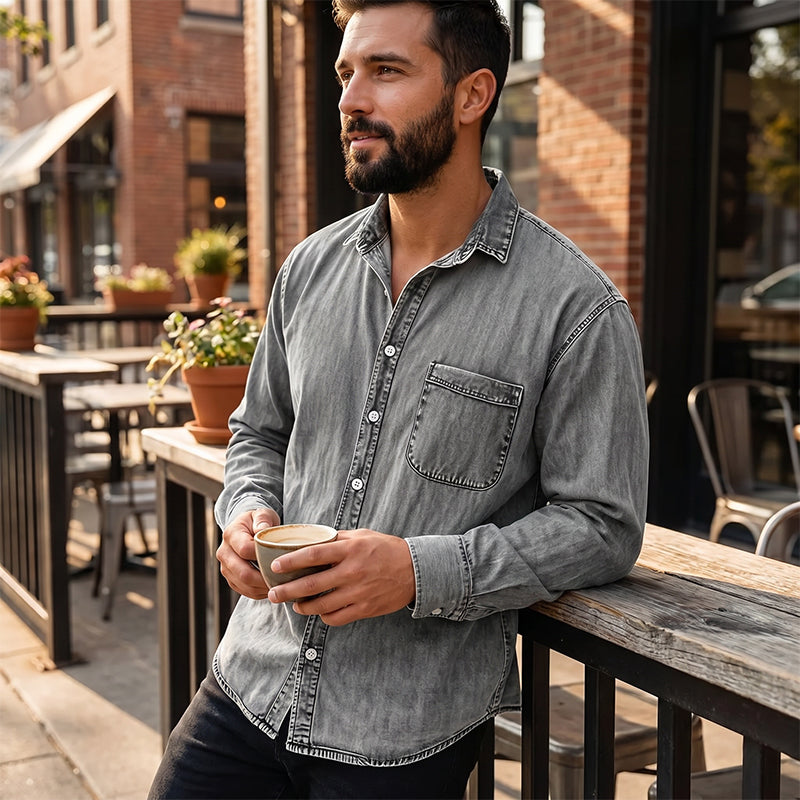 ⏰Last Day Sale 50% Off 🎁 Men's Retro Washed Denim Shirt