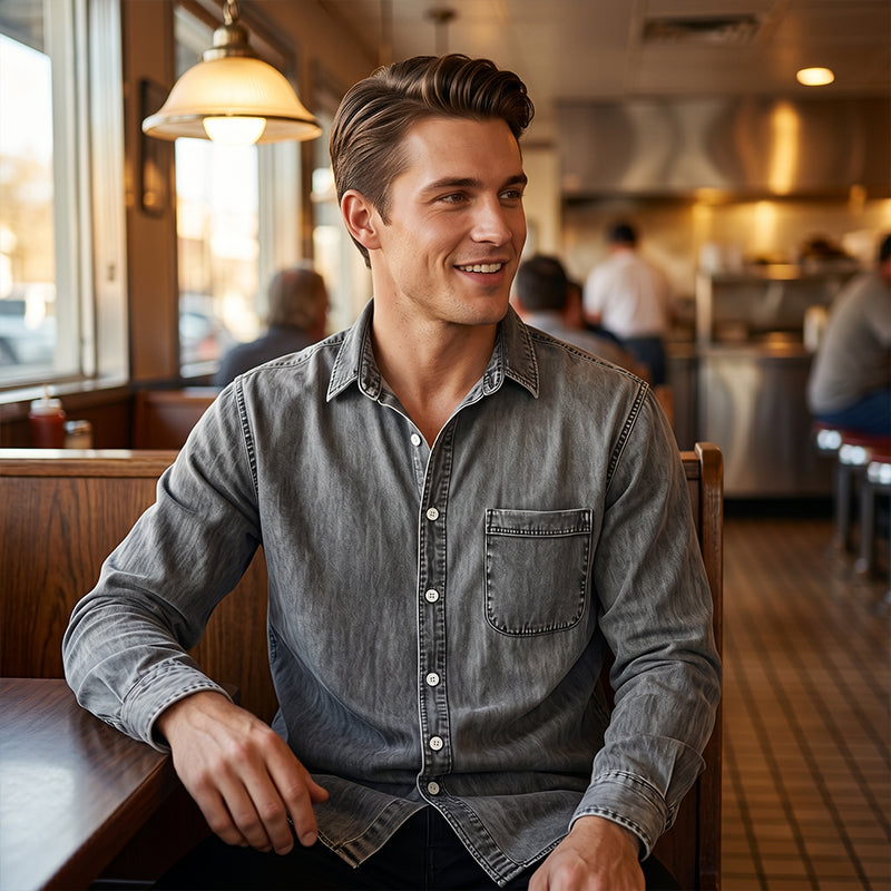 ⏰Last Day Sale 50% Off 🎁 Men's Retro Washed Denim Shirt